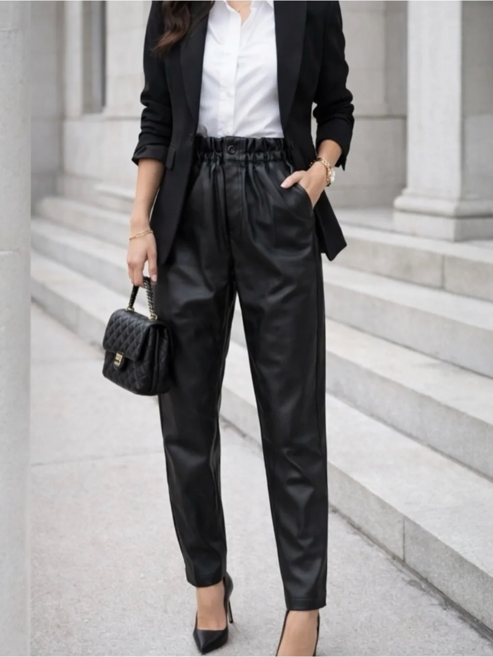 Zara Black Faux Leather Paperbag High Rise Size 0 XS